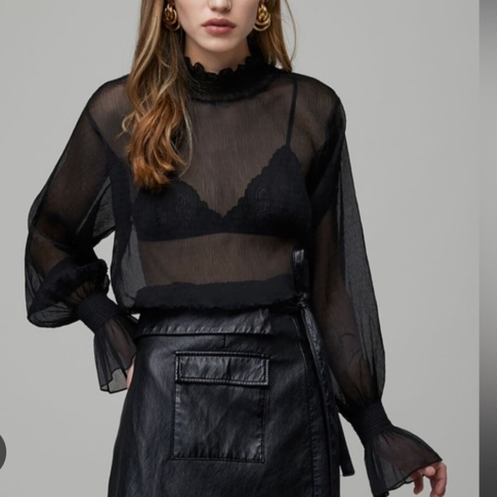 OAK + FORT Sheer Black Long-Sleeve Blouse